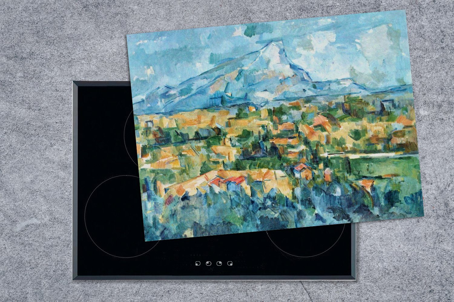 tlg), Ceranfeldabdeckung cm, 70x52 Herdblende-/Abdeckplatte MuchoWow Sainte-Victoire Vinyl, Cézanne, Berg Arbeitsfläche Gemälde von - Paul Mobile (1 nutzbar,