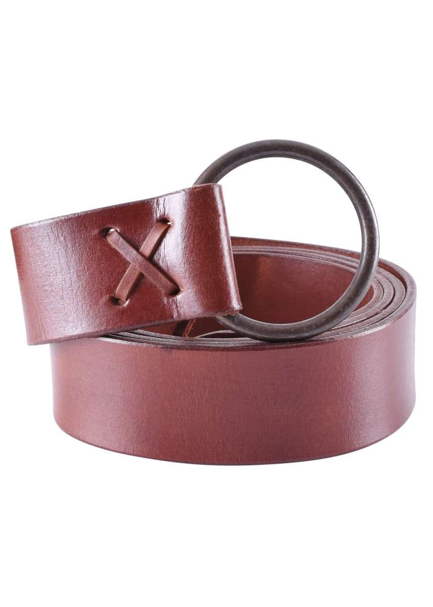 Ledergürtel Mittelalter-Ledergürtel mit Messingring, rot 190 cm