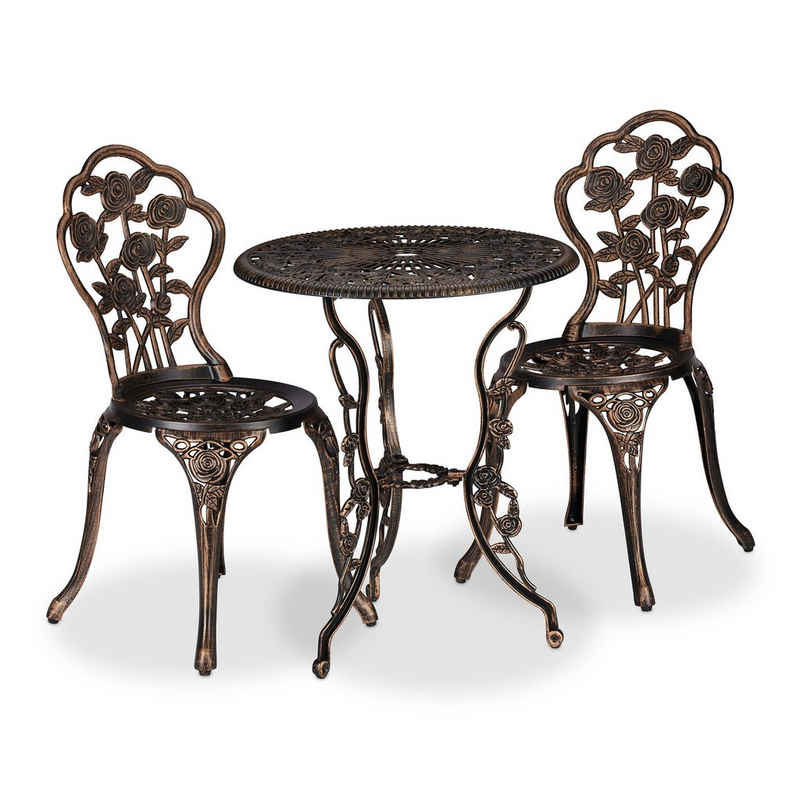 relaxdays Gartentisch 3-teiliges Gartenmöbel Set, Schwarz-Bronze