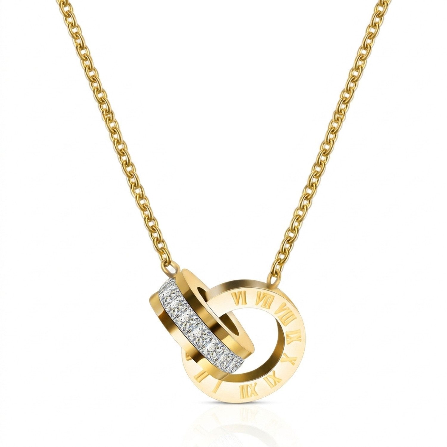 KARMA Edelstahlkette Halskette Damen mit Anhänger Ringe Gold Edelstahl vergoldet Damenkette (Halsschmuck, 1-tlg., Geschenk für Sie Damen Kette), Damenhalskette wasserfest & antiallergisch