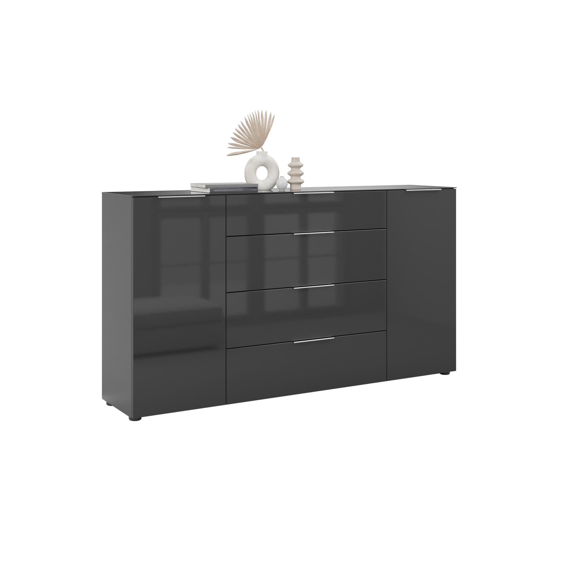 freiraum Sideboard style, in anthrazit matt - Anthrazitglas - 180x98,7x40cm (BxHxT)