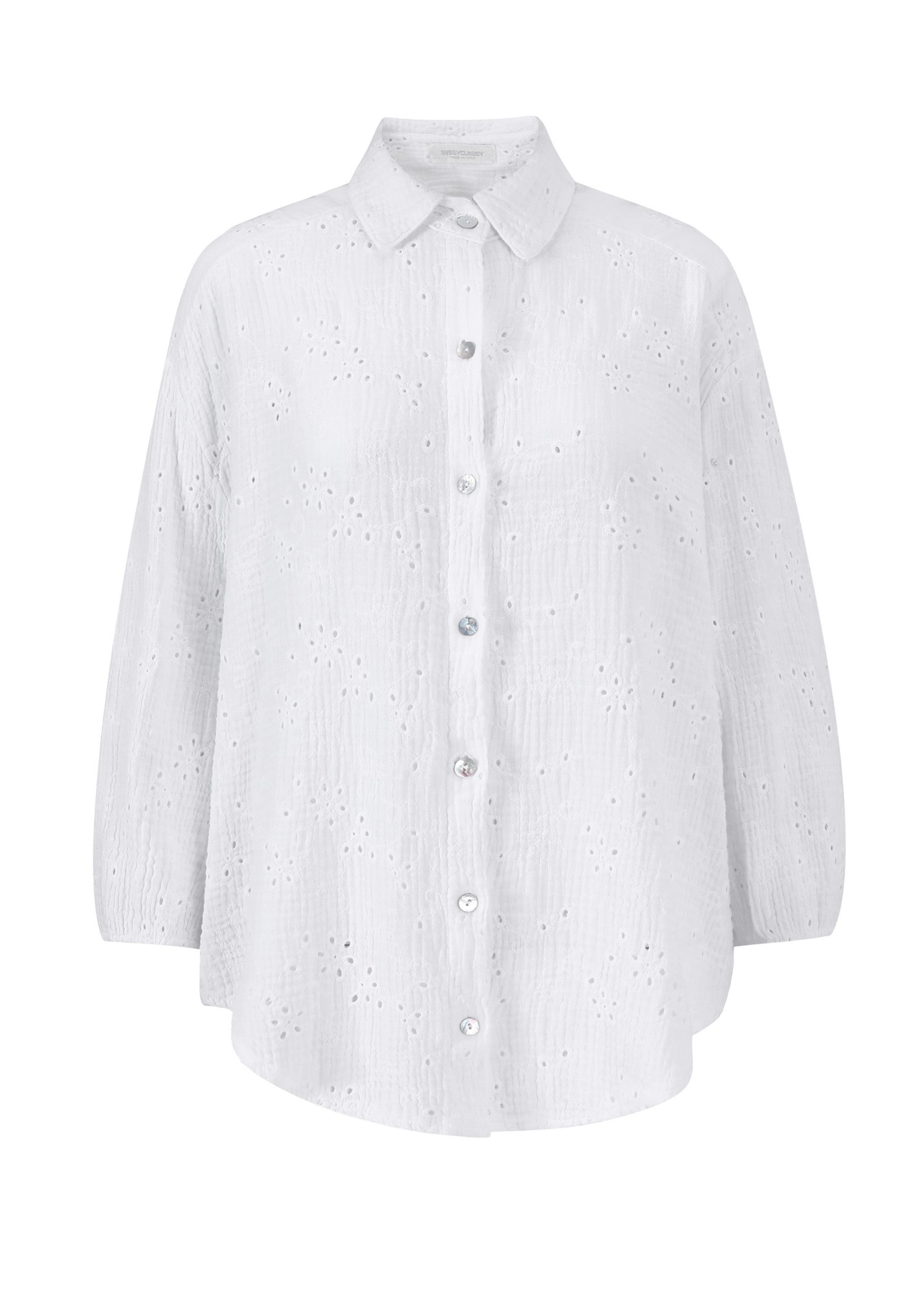 SASSYCLASSY Langarmbluse Oversize Kurzarm Musselin Bluse Damen Elegant Hemd günstig online kaufen