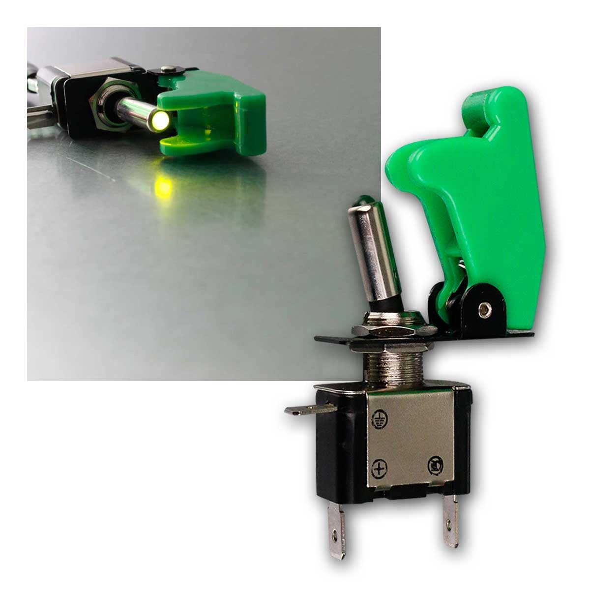 McPower Schalter Kill-Switch Schalter grün, mit LED, 12V / 20A