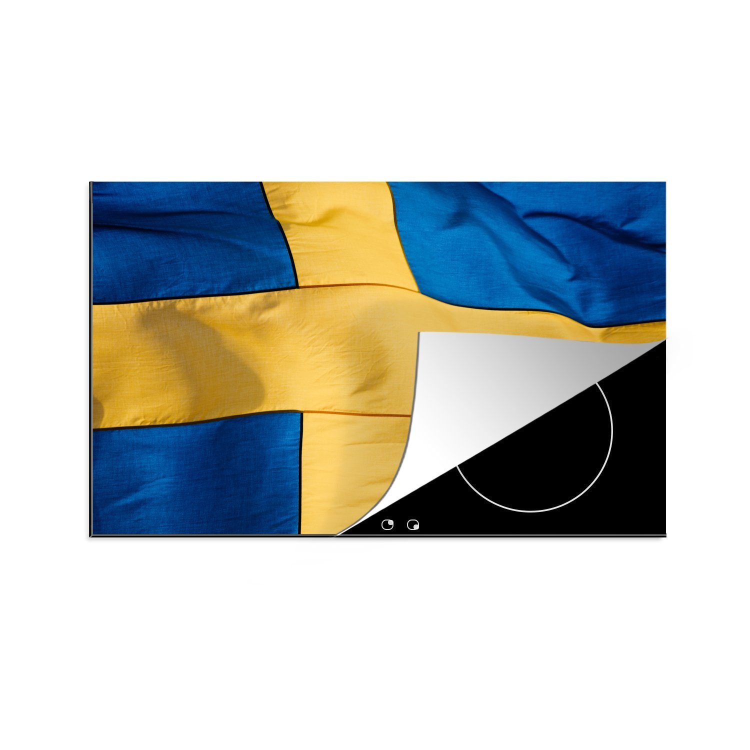 MuchoWow Herdblende-/Abdeckplatte Nahaufnahme der Flagge von Schweden, Vinyl, (1 tlg), 81x52 cm, Induktionskochfeld Schutz für die küche, Ceranfeldabdeckung
