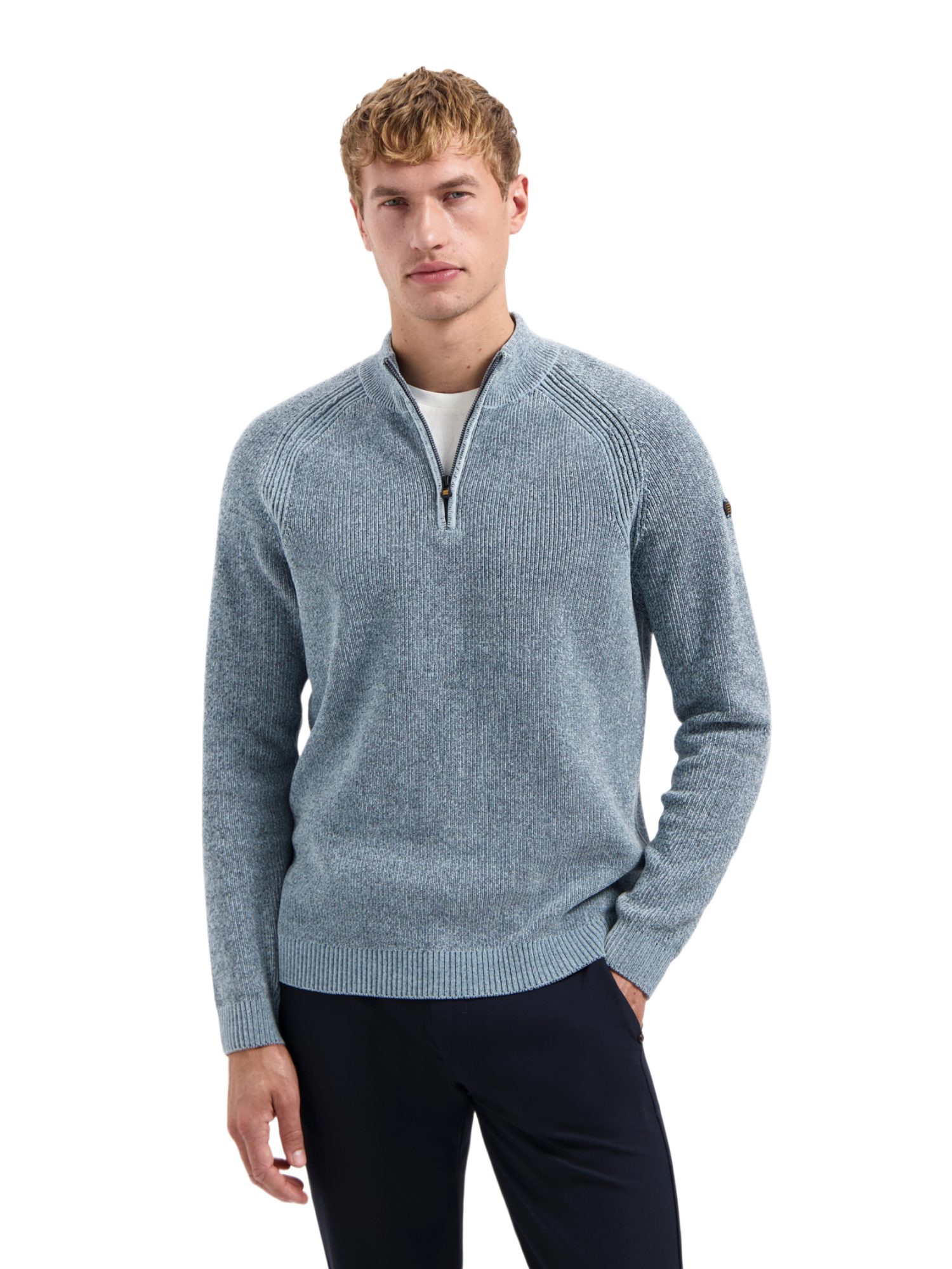 NO EXCESS Strickpullover blau,Casual,Polyester,Unifarben,Troyer-Kragen,Lang,Regular Fit