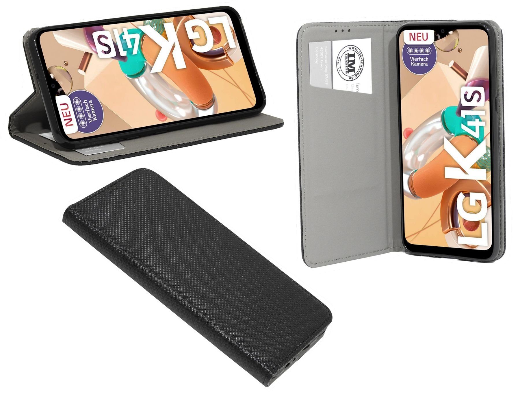 cofi1453 Handyhülle cofi1453® Buch Tasche "Smart" kompatibel mit LG, Kunstleder Schutzhülle Handy Wallet Case Cover mit Kartenfächern, Standfunktion Schwarz