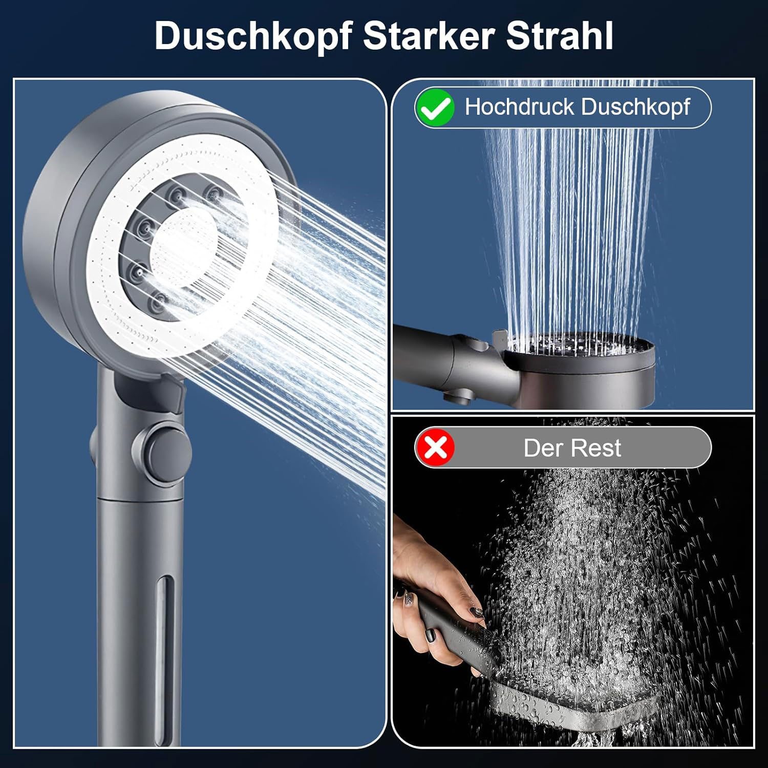 REDOM Handbrause Sparduschkopf Runder Hochdruck Kopfbrause günstig online kaufen