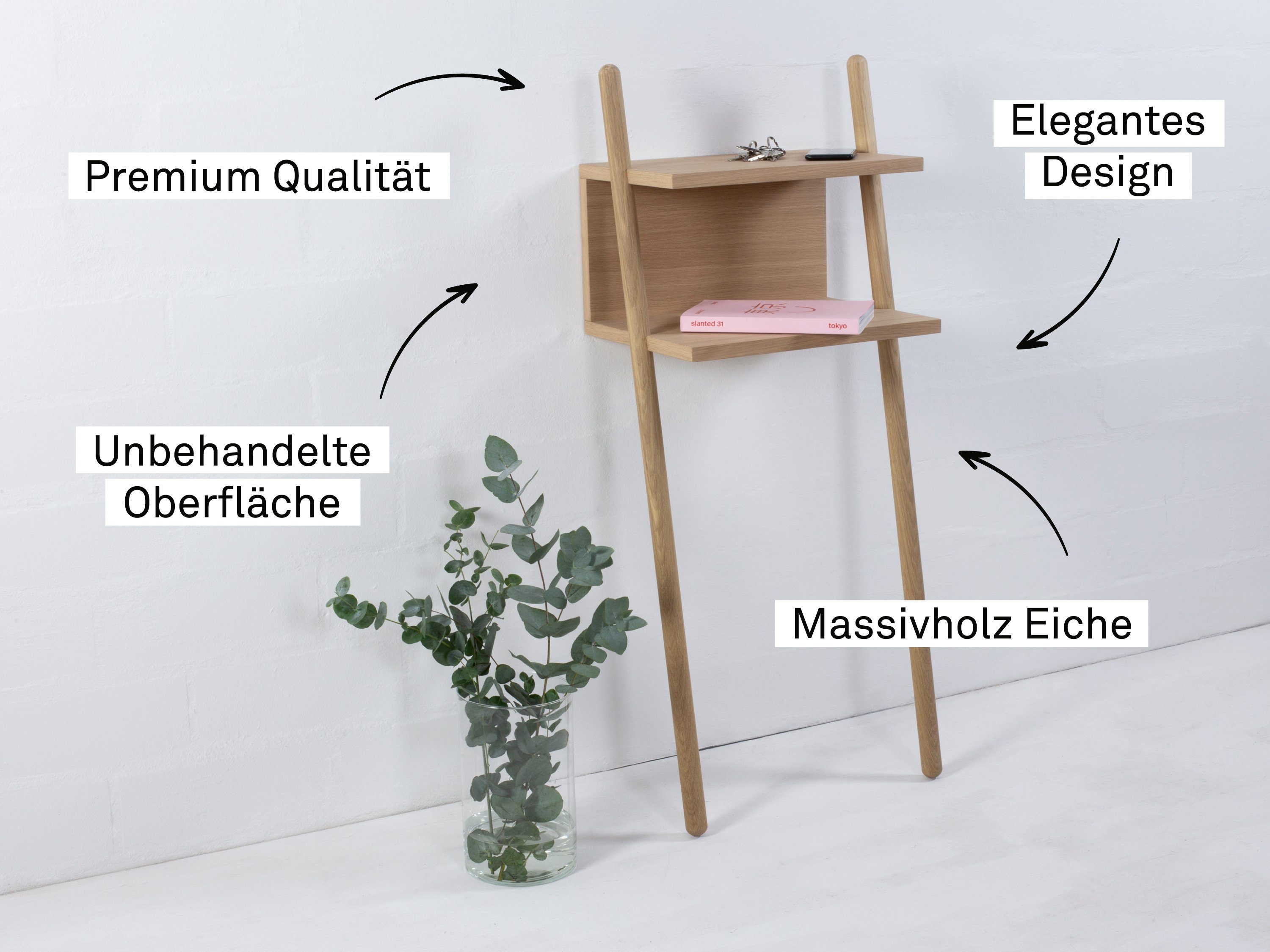 cm x 30 Anlehnkonsole, – natur Holzkonsole Konsolentisch 104 x massiv 43 – kommod Eiche ISI,