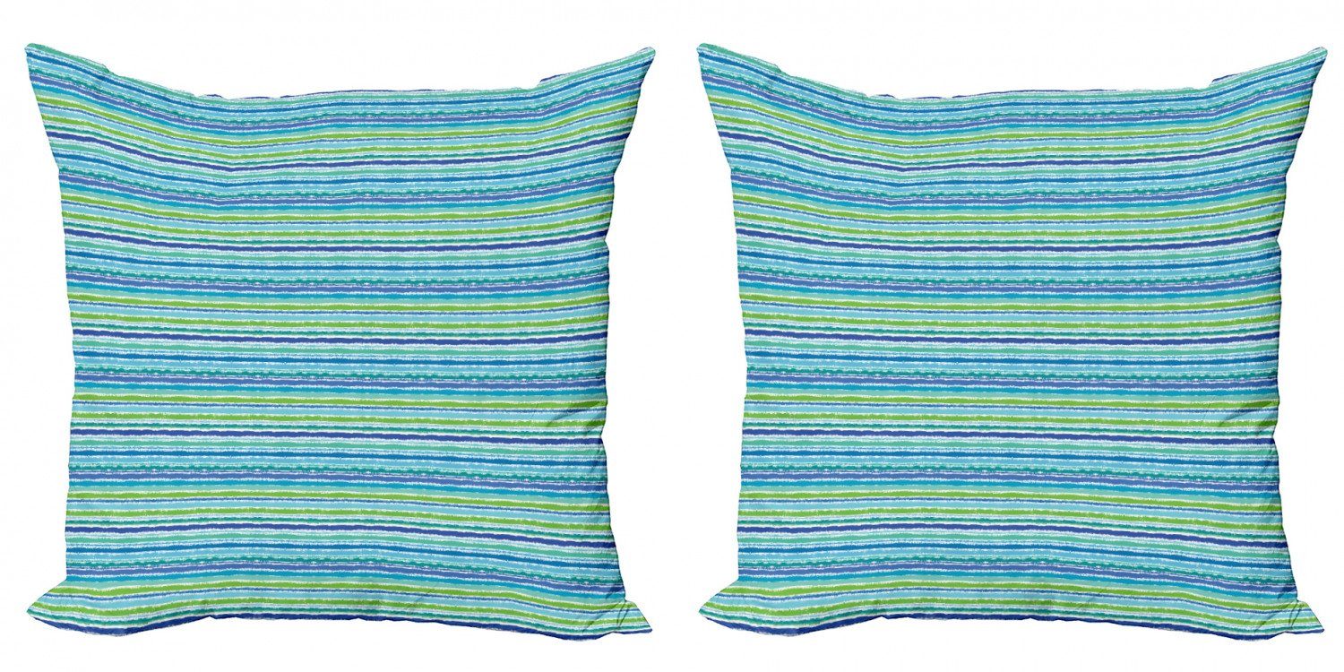 Kissenbezüge (2 Doppelseitiger Accent Grün-Töne Modern Abakuhaus Digitaldruck, Weinlese-Streifen Stück), Blau, Kunst
