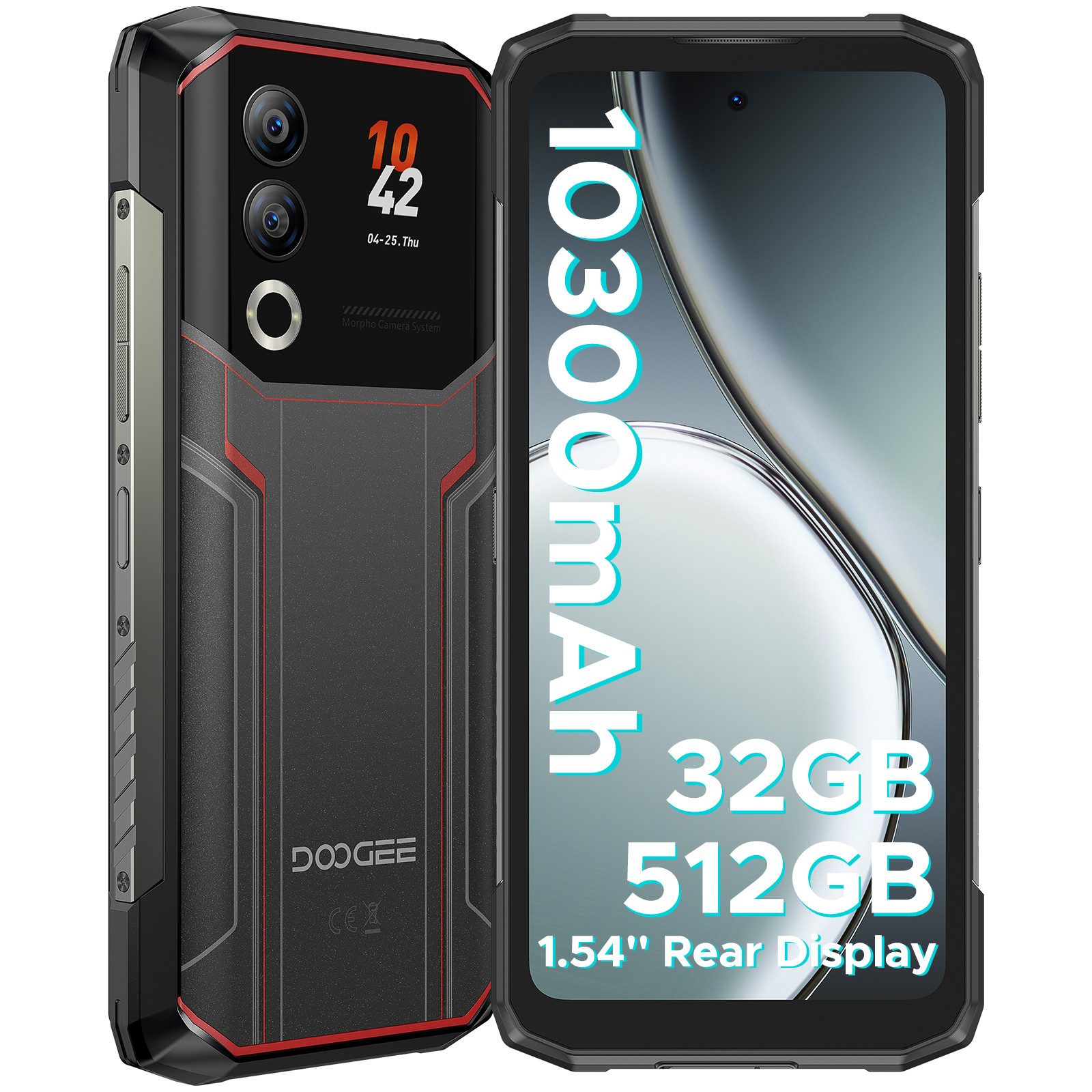 DOOGEE BLADE 20 ULTRA Outdoor, Android 14,6.6 Zoll, 512 GB Smartphone (6.6 Zoll, 512 GB Speicherplatz, 50 MP Kamera, mit 1,54" Heckdisplay, 50MP+8MP, Octa Core T7250, 3 Card Slots/NFC/OTG)