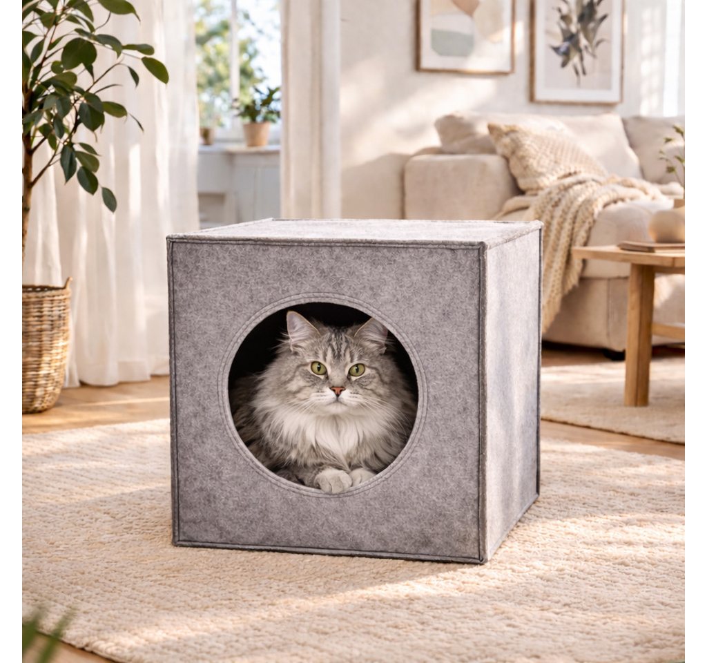belviona Schlafhöhle aus Wollfilz für Katzen, Regaleinsatz hellgrau, 33x37x33 cm faltbar, formstabil & platzsparend