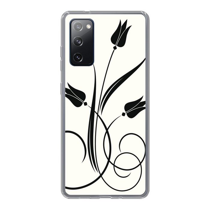 MuchoWow Handyhülle Eine Illustration von schwarzen Tulpen auf einem weißen Hintergrund Phone Case Handyhülle Samsung Galaxy S20 FE Silikon Schutzhülle