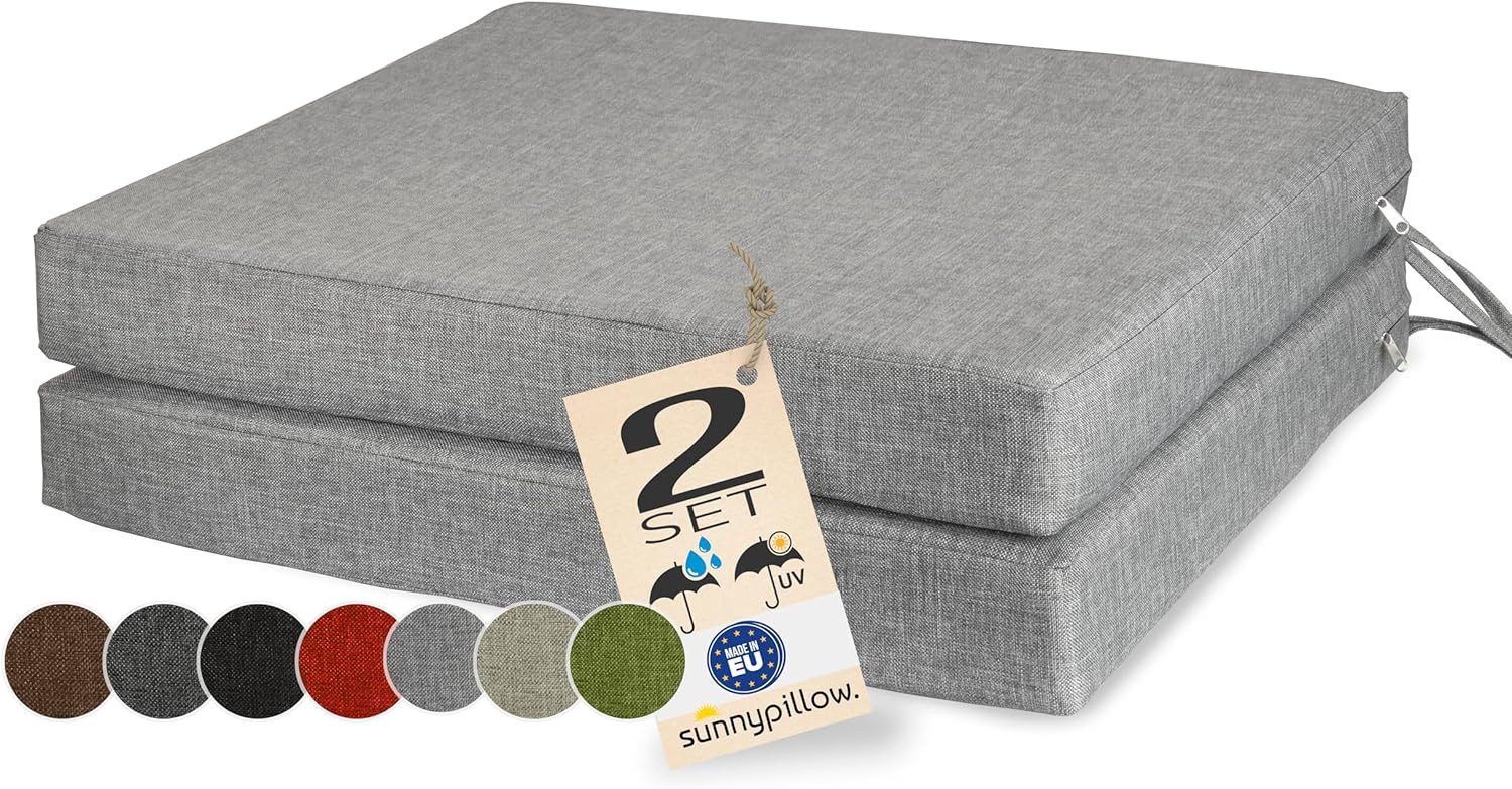 sunnypillow Stuhlkissen 2er Set Stuhlkissen mit Bändern "HAVANA" viele Farben zur Auswahl, Grau