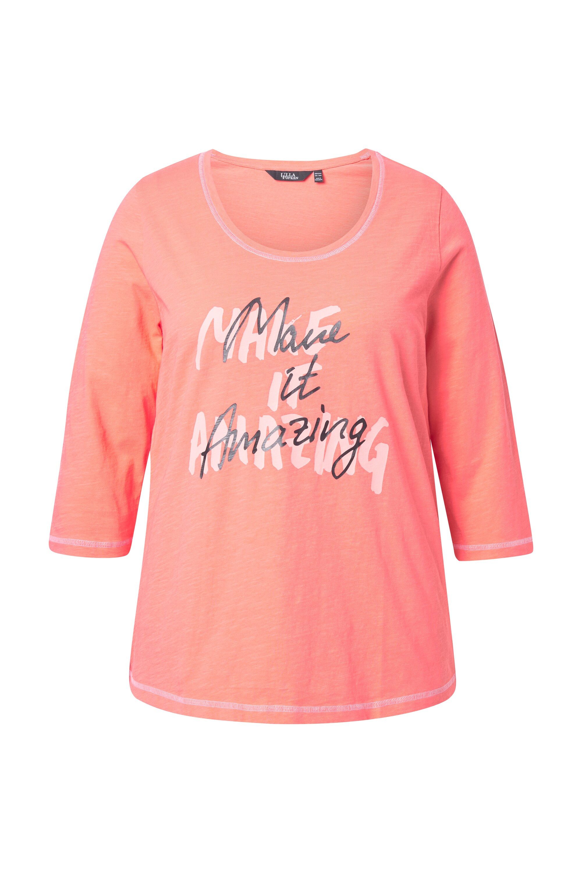T-Shirt Shirt Schriftmotiv A-Linie Rundhals 3/4-Arm