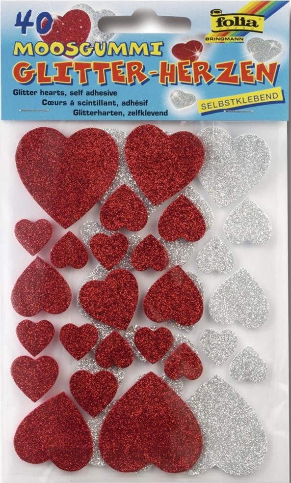folia Folia Glitter-Sticker, Moosgummi Kugelschreiber Herzen rot