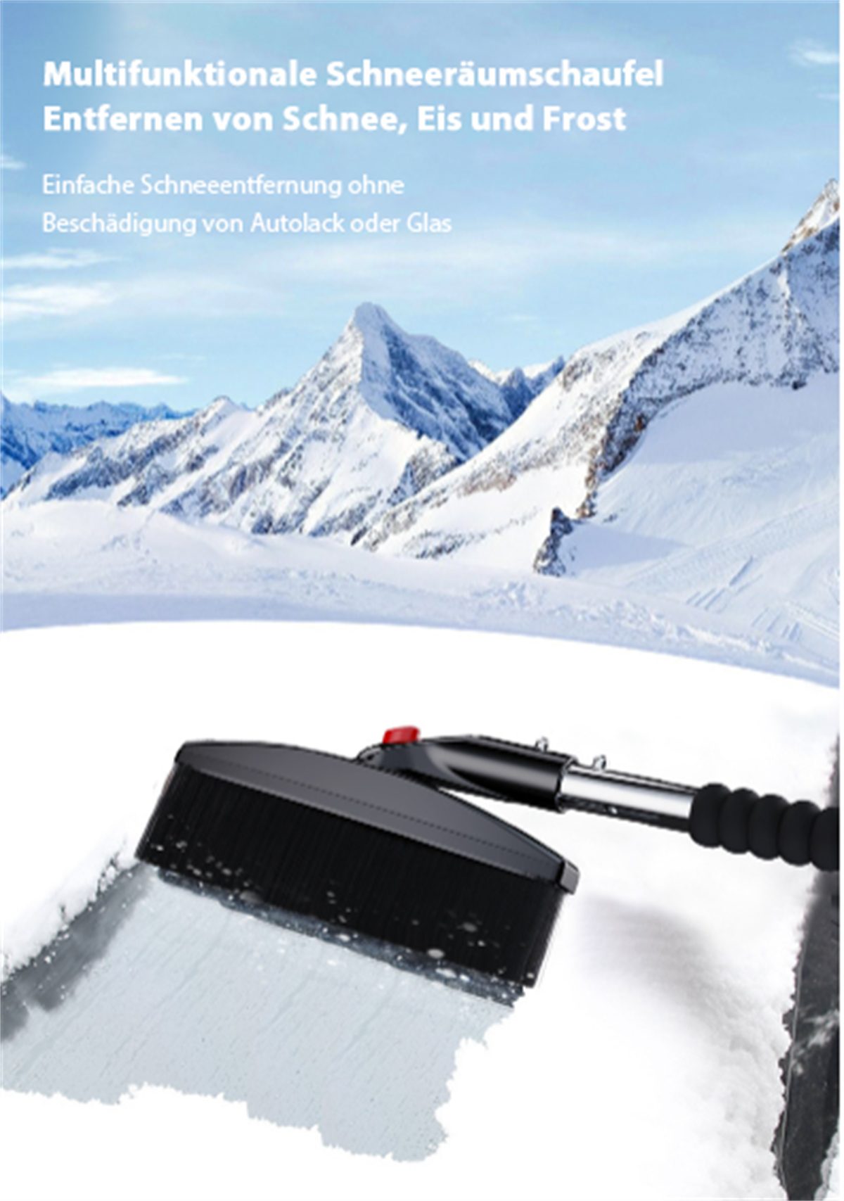 Schwarz und Einziehbares abnehmbares carefully 3-in-1-Auto-Schneeschaufelwerkzeug Eiskratzer selected