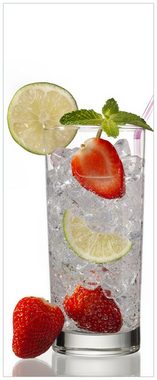 Wallario Glasbild, Glas Wasser mit Erdbeeren, in verschiedenen Ausführungen