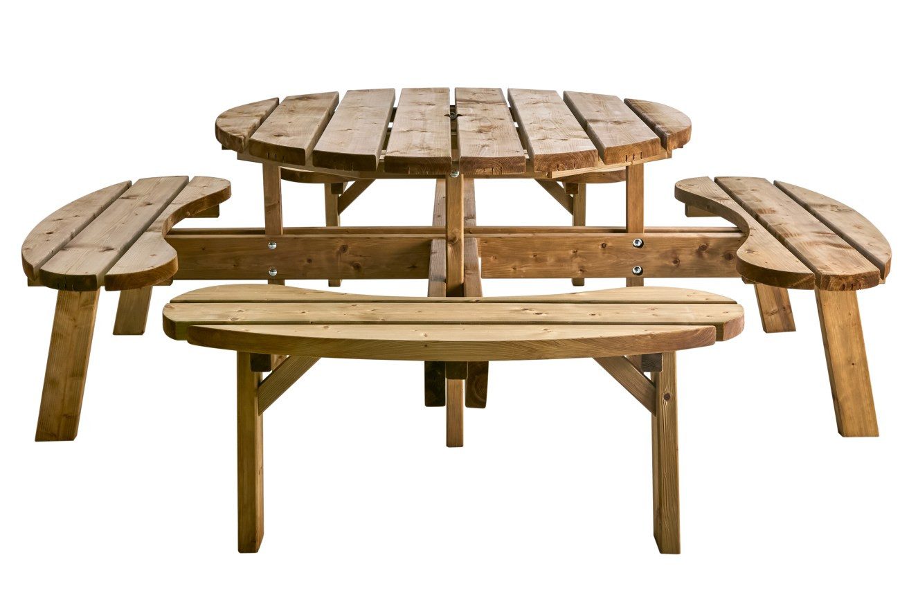 Brafab Gartentisch Hasslebro aus Kiefernholz, Natur, Mit Schirmloch, Geeignet für 4-8 Personen