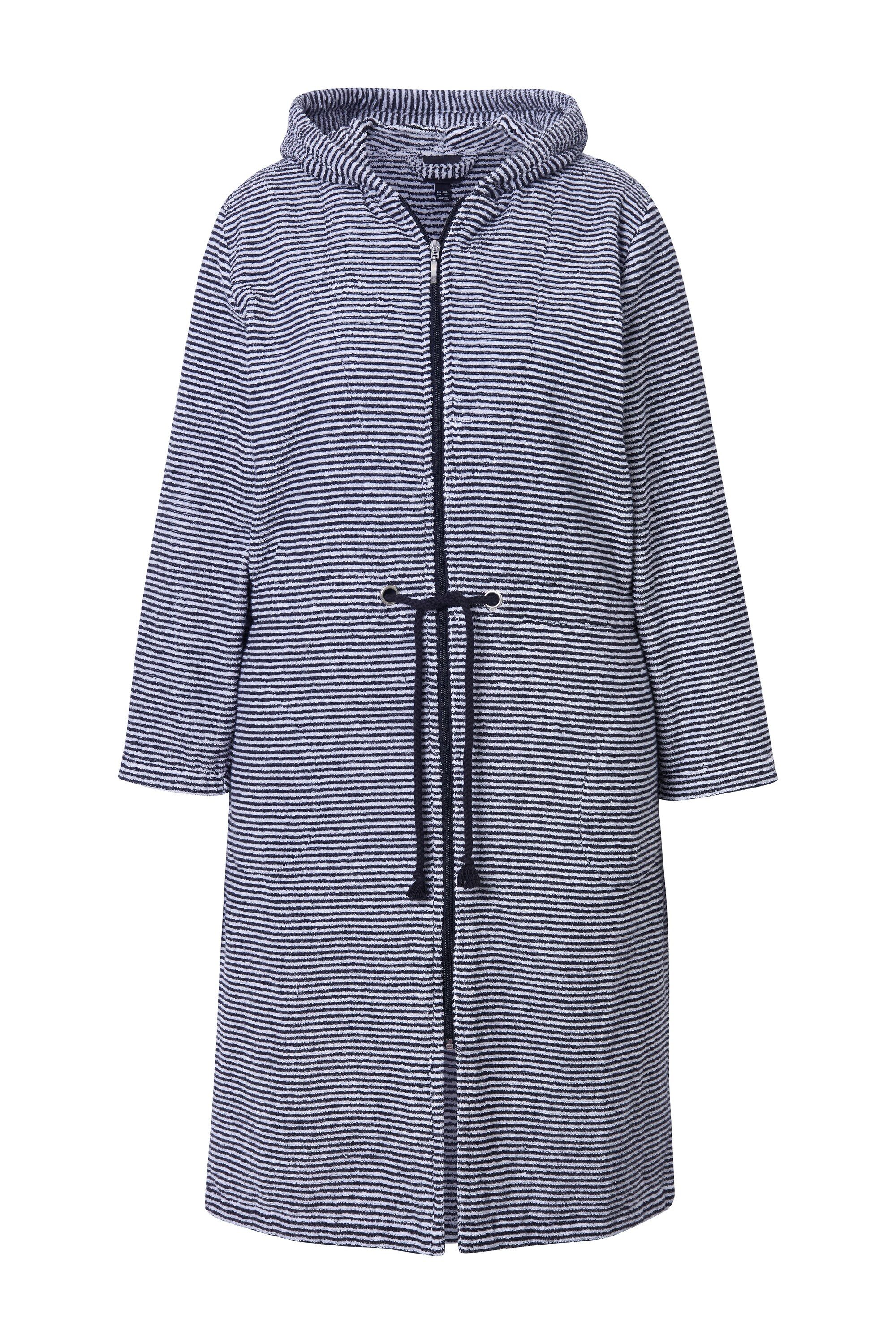 Ulla Popken Bademantel Bademantel Ringel Kapuze Frottee Taschen, Lang, Mate günstig online kaufen