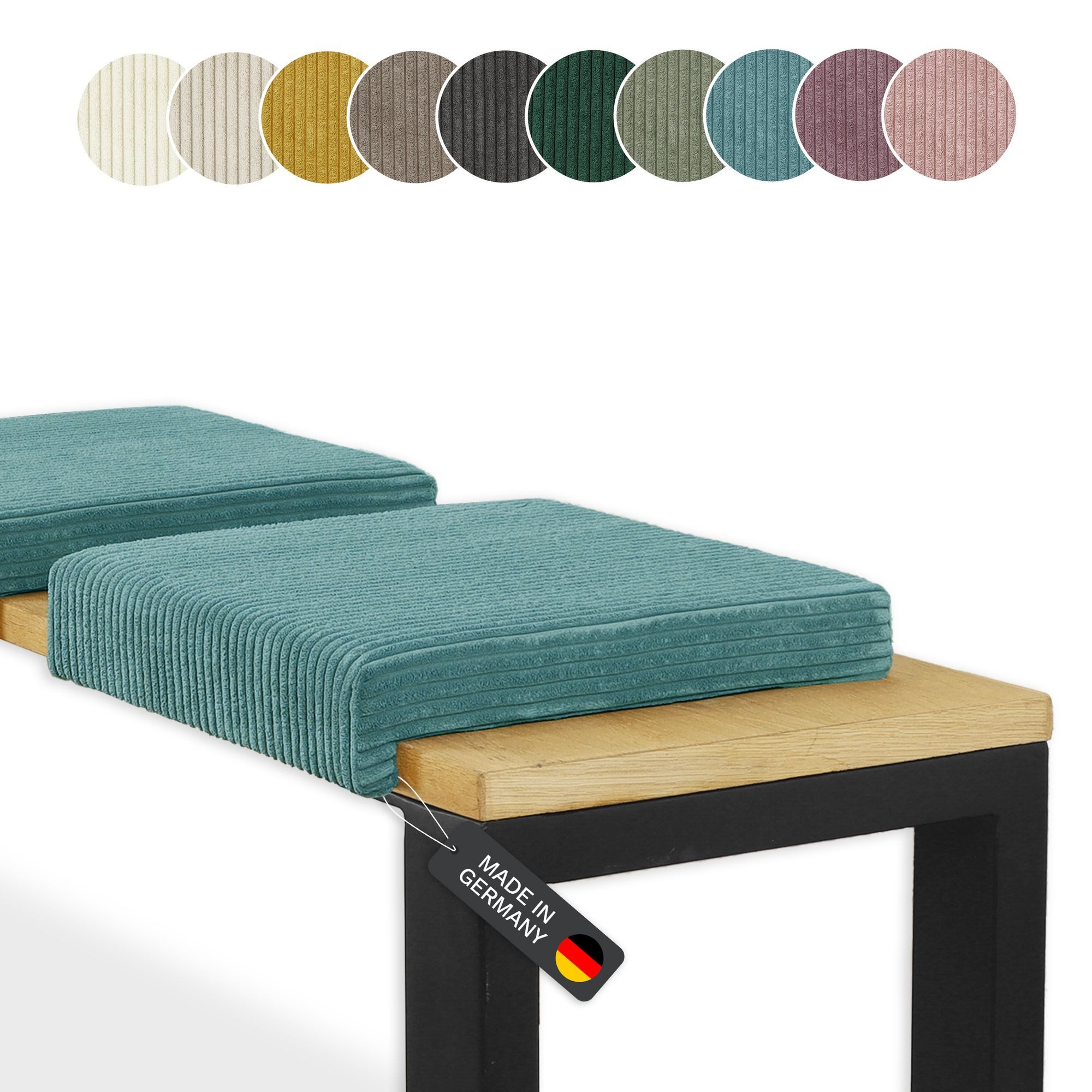 Lycce Bankauflage Bankauflage Klemmkissen 1 Leiste, Cord Stoff extra Polsterung türkis, (1 St), für Banktiefe ab 35 cm, verrutscht nicht, versch. Farben