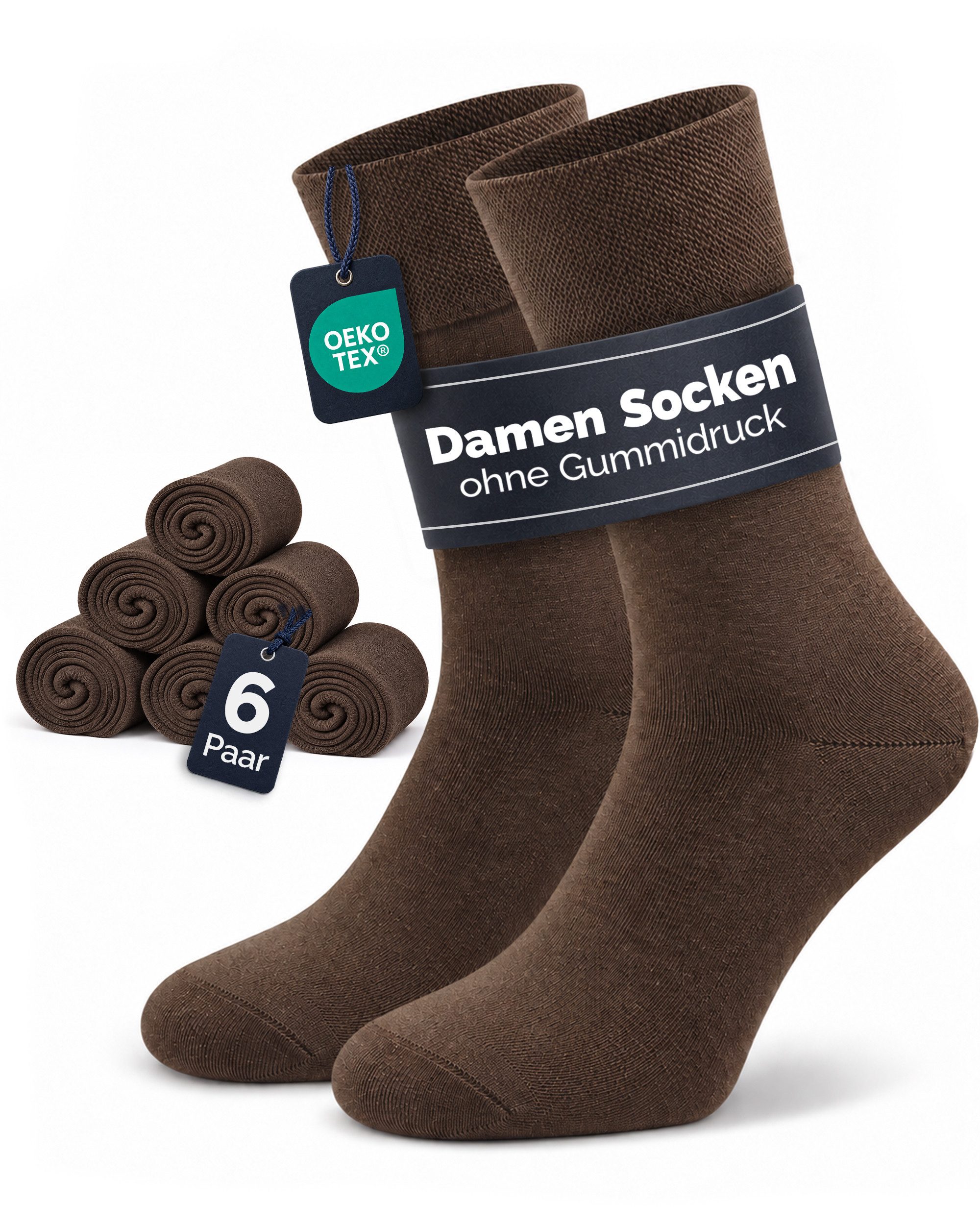 GAWILO Diabetikersocken für Damen ohne Gummidruck & ohne drückende Naht (6 Paar) Extra breiter Piquet-Strick am Komfortbund der nicht einschneidet