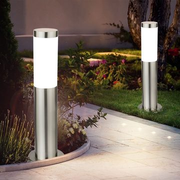 etc-shop LED Außen-Stehlampe, Leuchtmittel inklusive, Warmweiß, 3er Set LED Steh Lampen Garten Außenbereich Strahler Edelstahl