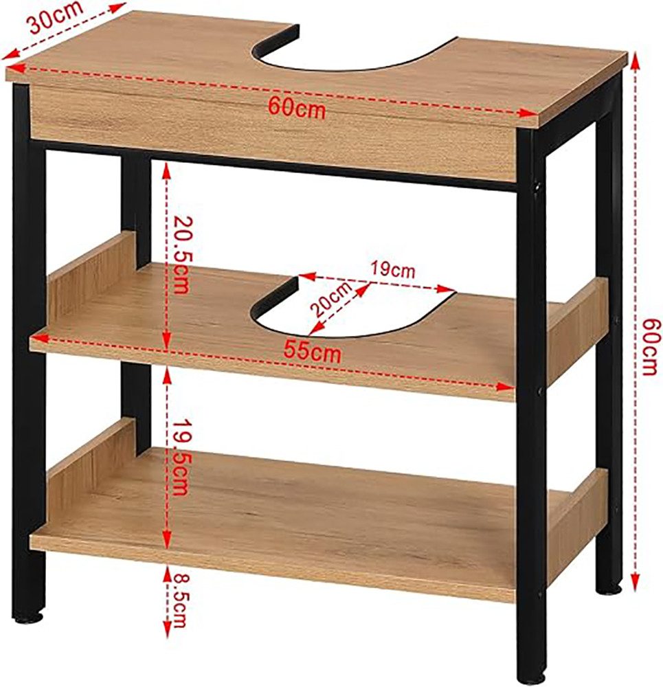 EUGAD Waschbeckenunterschrank (1-St) Unterschrank mit Siphonausschnitt, aus MDF, 60 x 60 x 30 cm