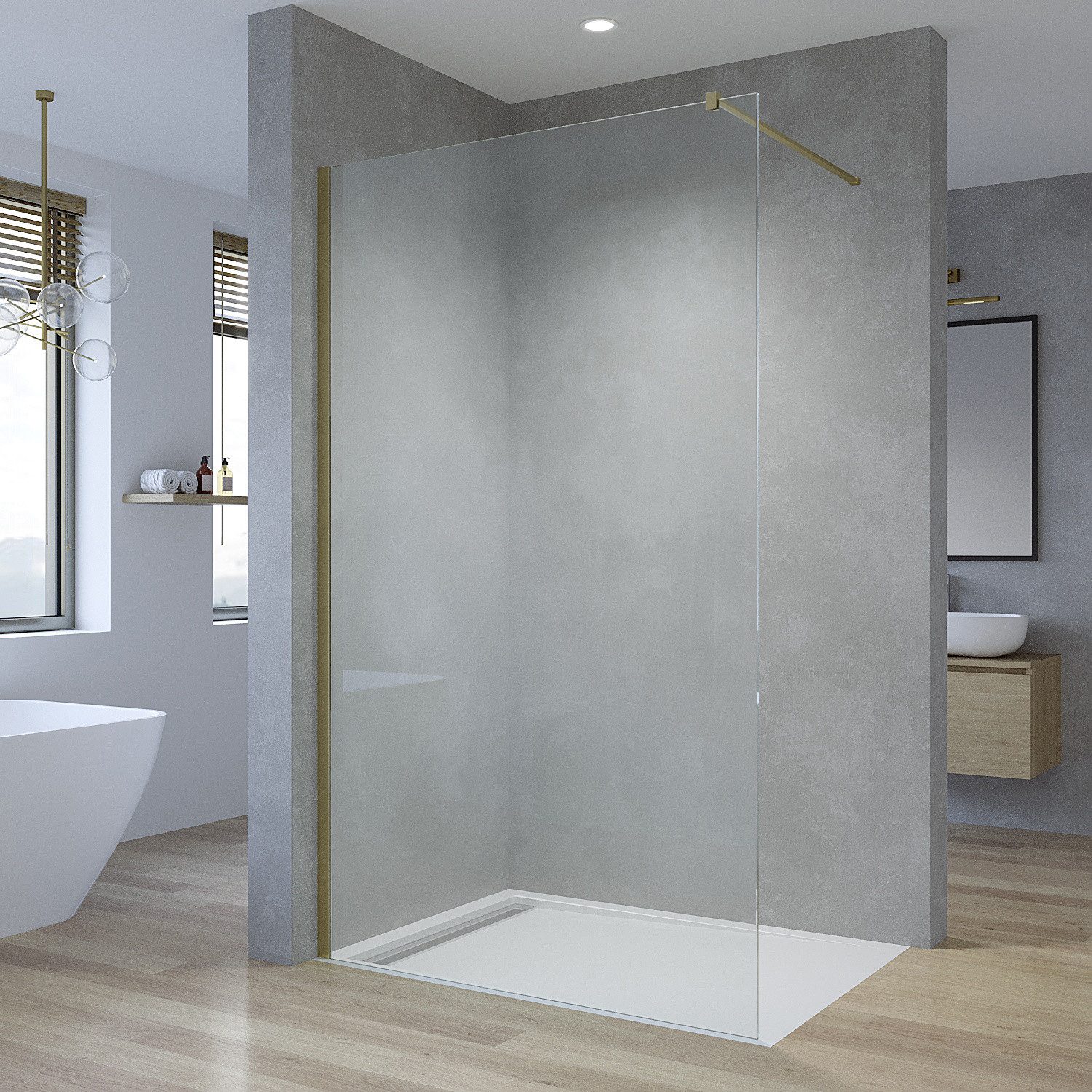 AQUABATOS Walk-in-Dusche Duschabtrennung Duschwände Duschtrennwand Gold günstig online kaufen