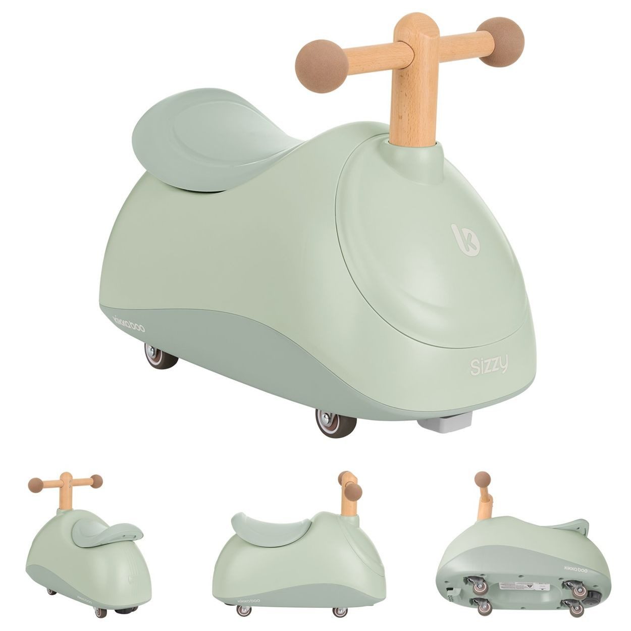 Kikkaboo Rutscher Sizzy, Buchenholzgriff, 4 Räder, Kunststoff, bequemer Sitz, bis 25 kg