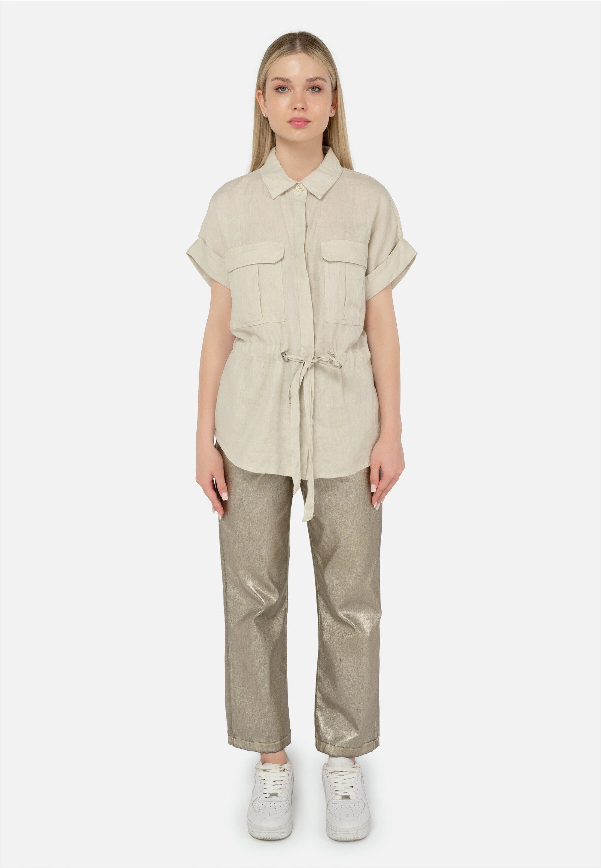 freshlions Klassische Bluse Zoey (1-tlg) mit Bindeband in der Taille