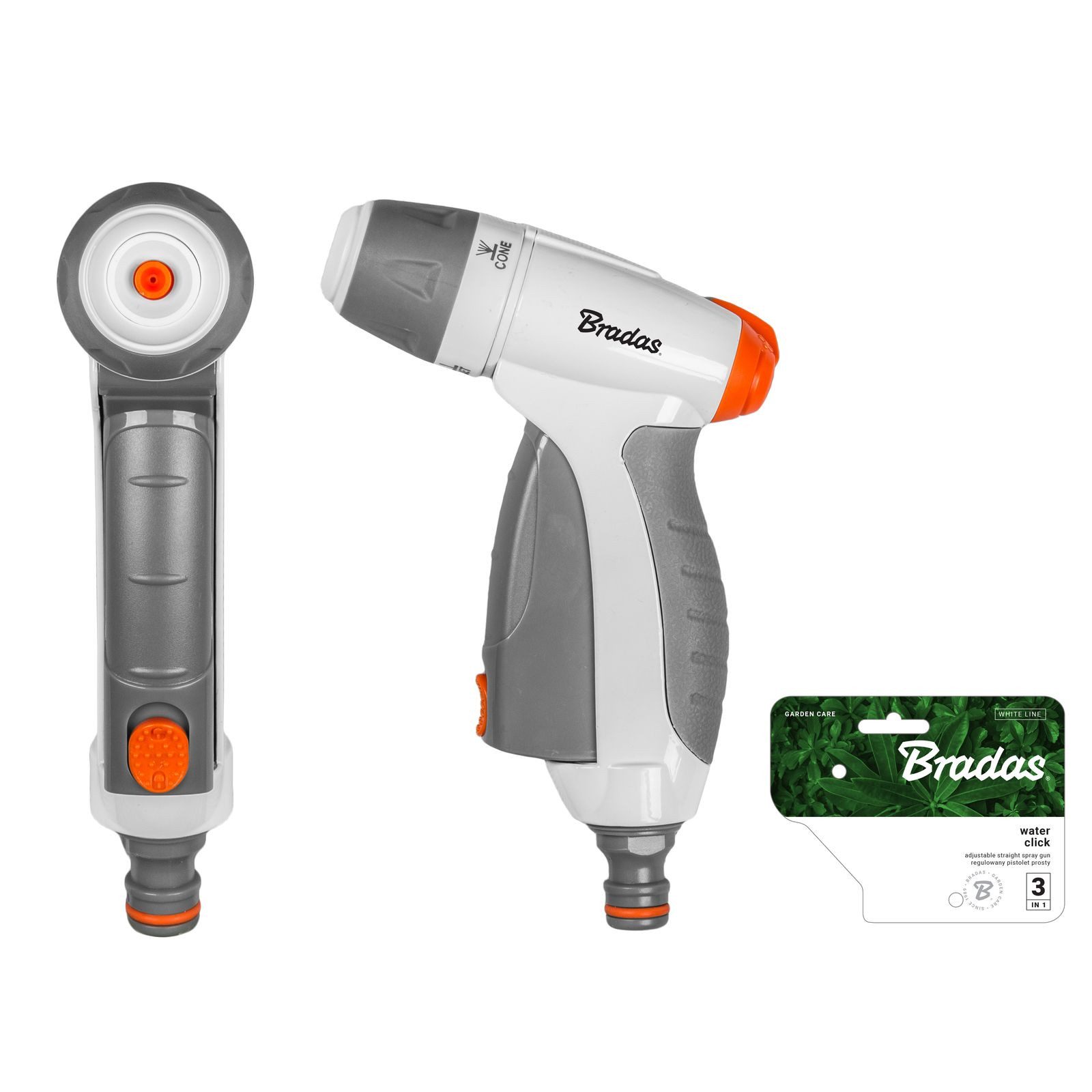 Multifunktionsbrause Gartenbrause 3-Funktionen regulierbare Spritzpistole stufenlos 1/2“