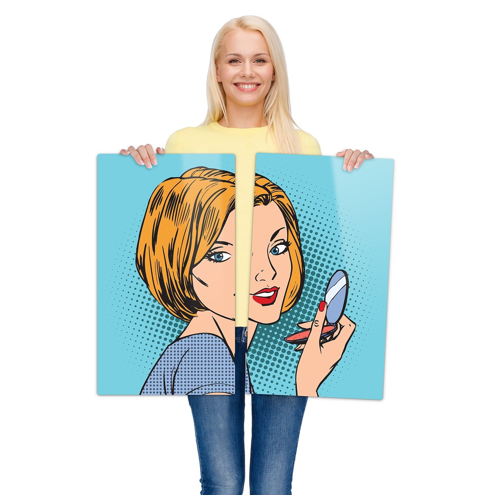 Glas, Spritzschutz aus Comic Stiel, Primedeco tlg) Frau Gesicht Glas Herdabdeckplatte im Herd-Abdeckplatte (2