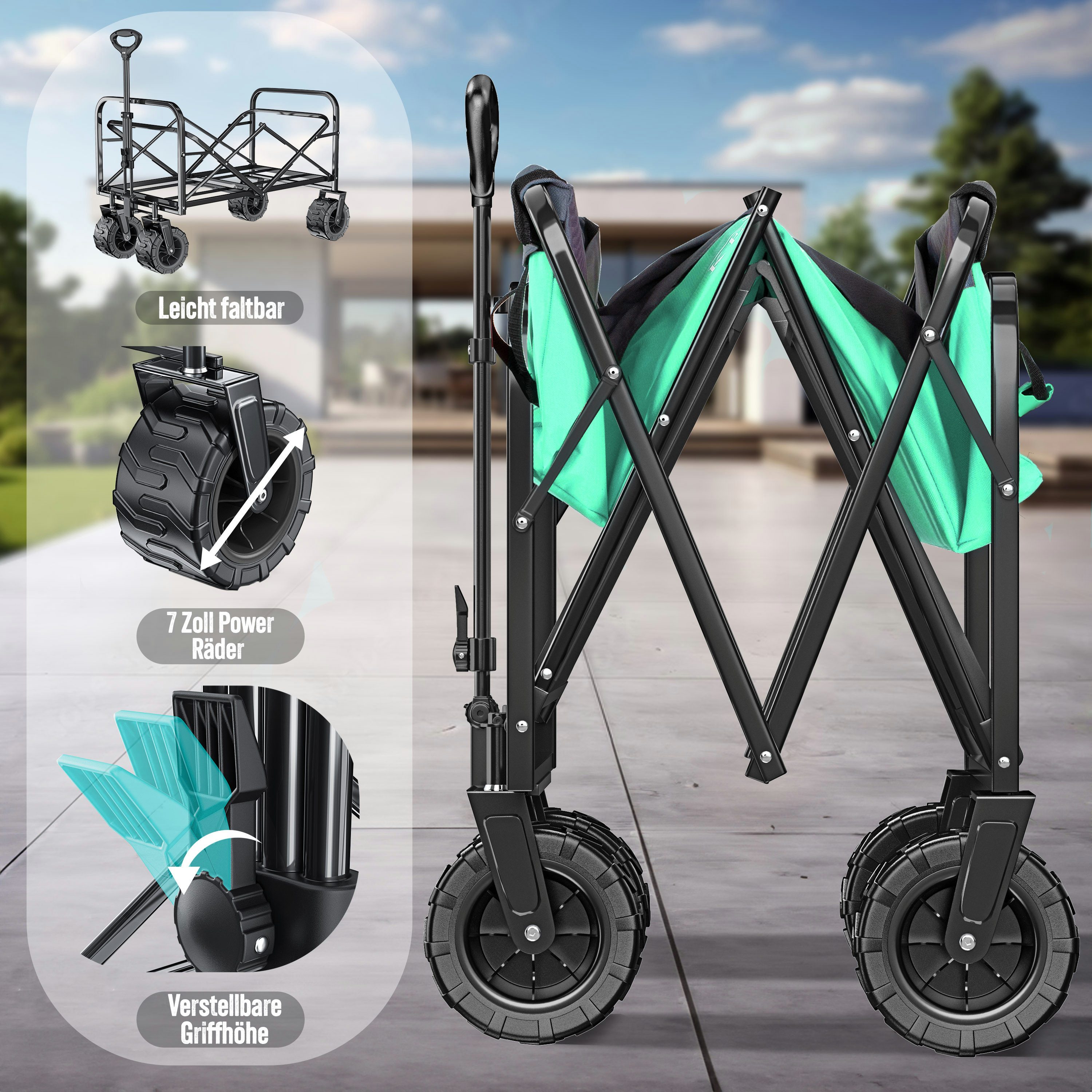 KESSER Bollerwagen, Bollerwagen faltbar Breite Reifen Handwagen Transportkarre