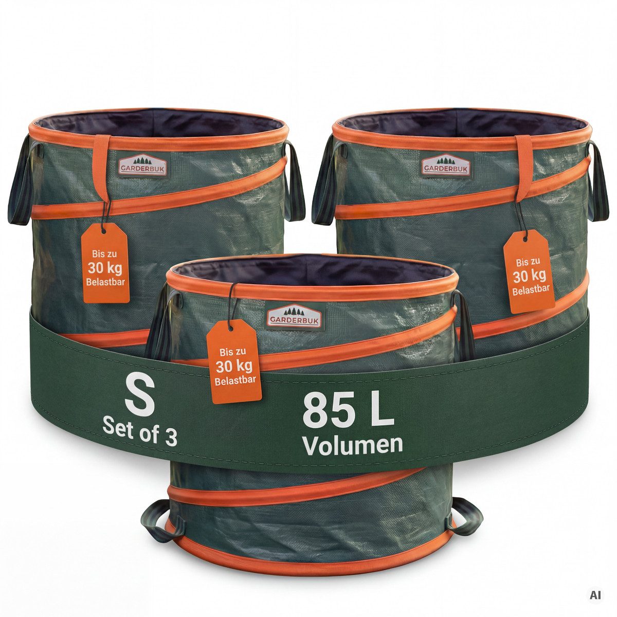 Gardebruk Gartensack, (3-tlg), Gartenabfallsack Pop Up Laubsack 3x 85 Liter = 255 Liter Gartensack