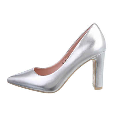 Ital-Design Damen Abendschuhe Elegant High-Heel-Pumps Blockabsatz High Heel Туфлі in Silber