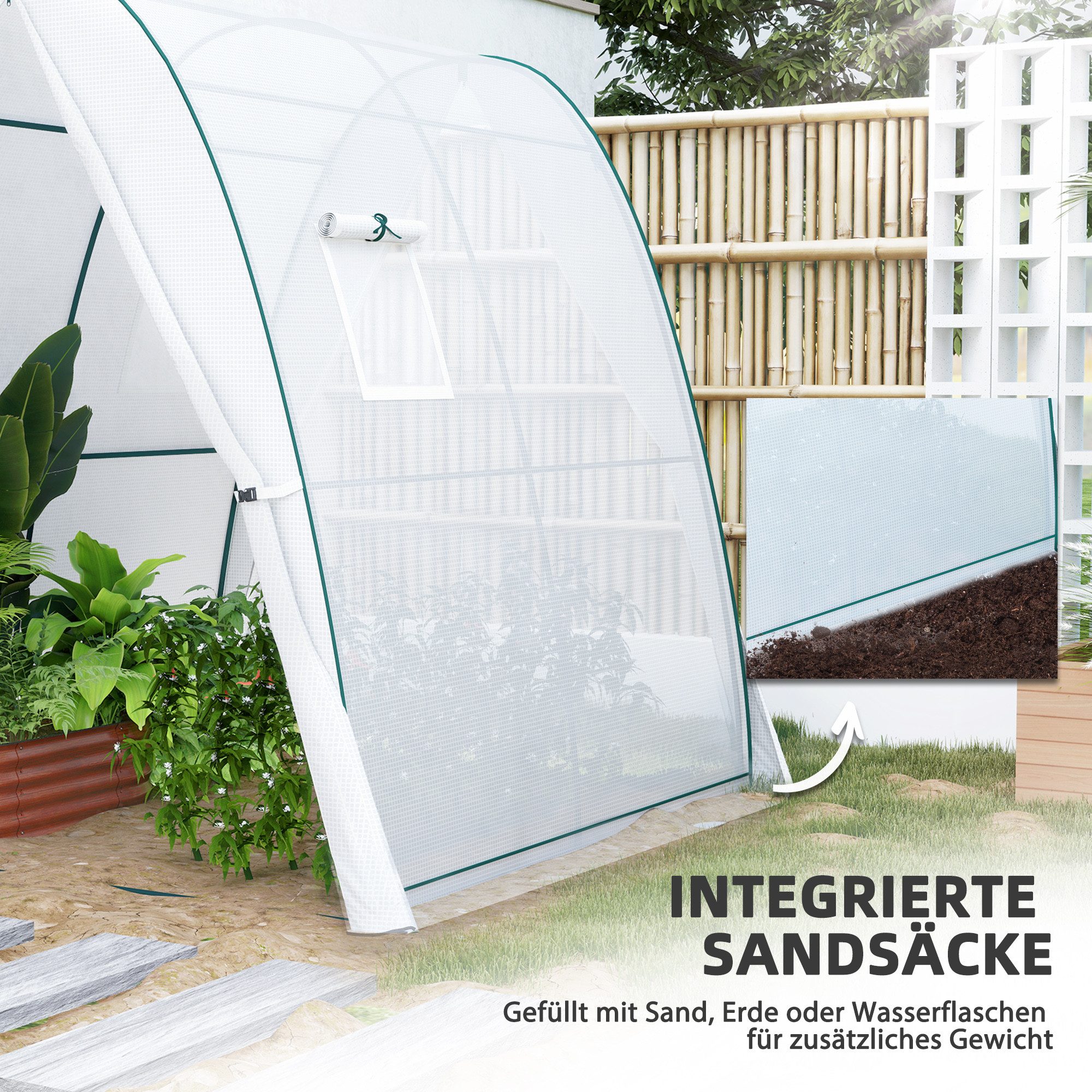 Outsunny Foliengewächshaus Tomatenhaus mit Rolltür, winterfest und Tomatengewächshaus, BxTxH: 180 x 180 x 200 cm, BxLxH: 76 x 180 x 200 cm, 0.3 mm Wandstärke, G – Bild 5 von 5