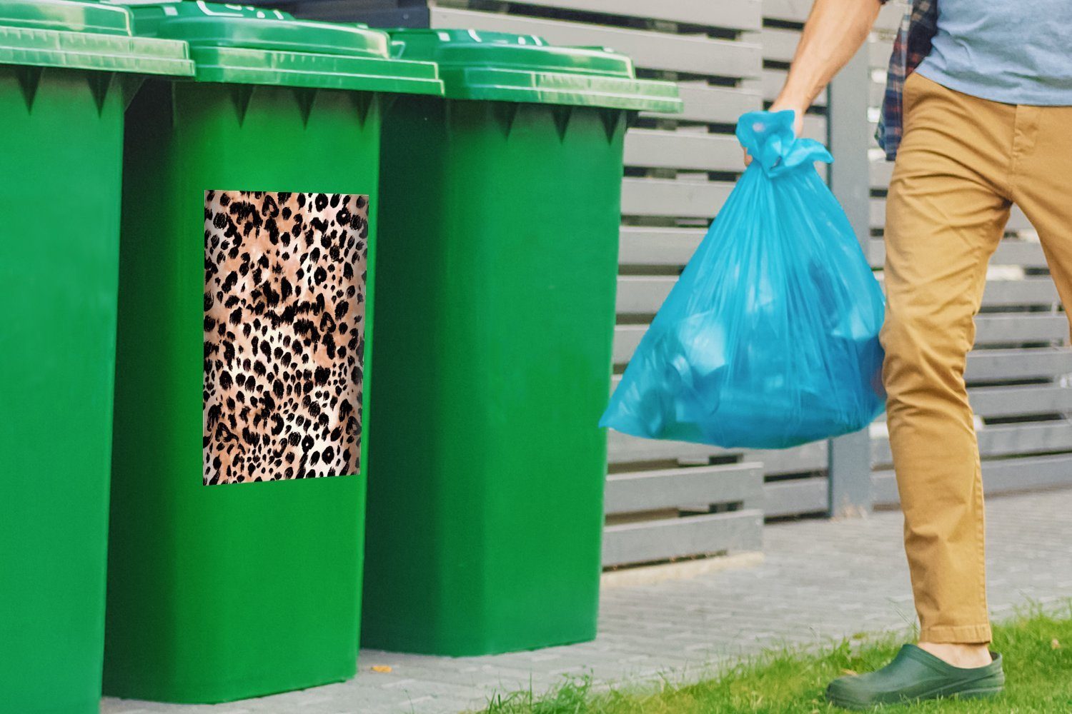 Sticker, Container, (1 Muster Abfalbehälter MuchoWow Tiere Mülltonne, St), - Leopard - Wandsticker Mülleimer-aufkleber,