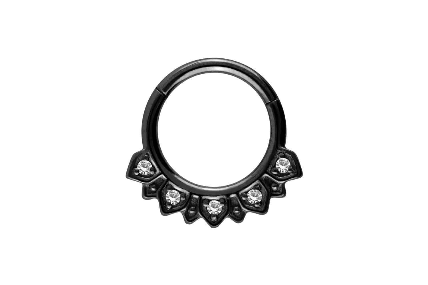 Piercing-Set Chirurgenstahl Segmentring Clicker ORIENTALISCHES DESIGN + 5 KRISTALLE