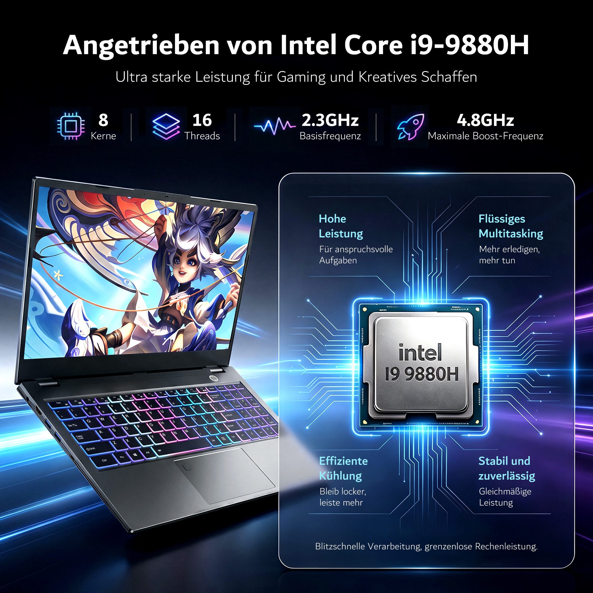 Jumper 17.3" laptop Intel Core i9-9880H 8-core 16GB RAM, 512GB SSD 100% sRGB Notebook (Intel® Core™ i9-9880H, 8 GB, 512 GB SSD, 8-core CPU)
