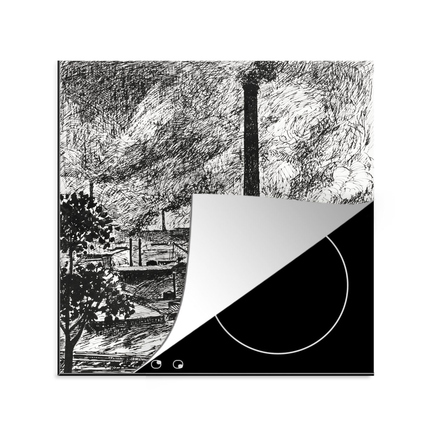 MuchoWow Herdblende-/Abdeckplatte Industrielle Szenerie - Henry Lyman Säyen, Vinyl, (1 tlg), 78x78 cm, Ceranfeldabdeckung, Arbeitsplatte für küche