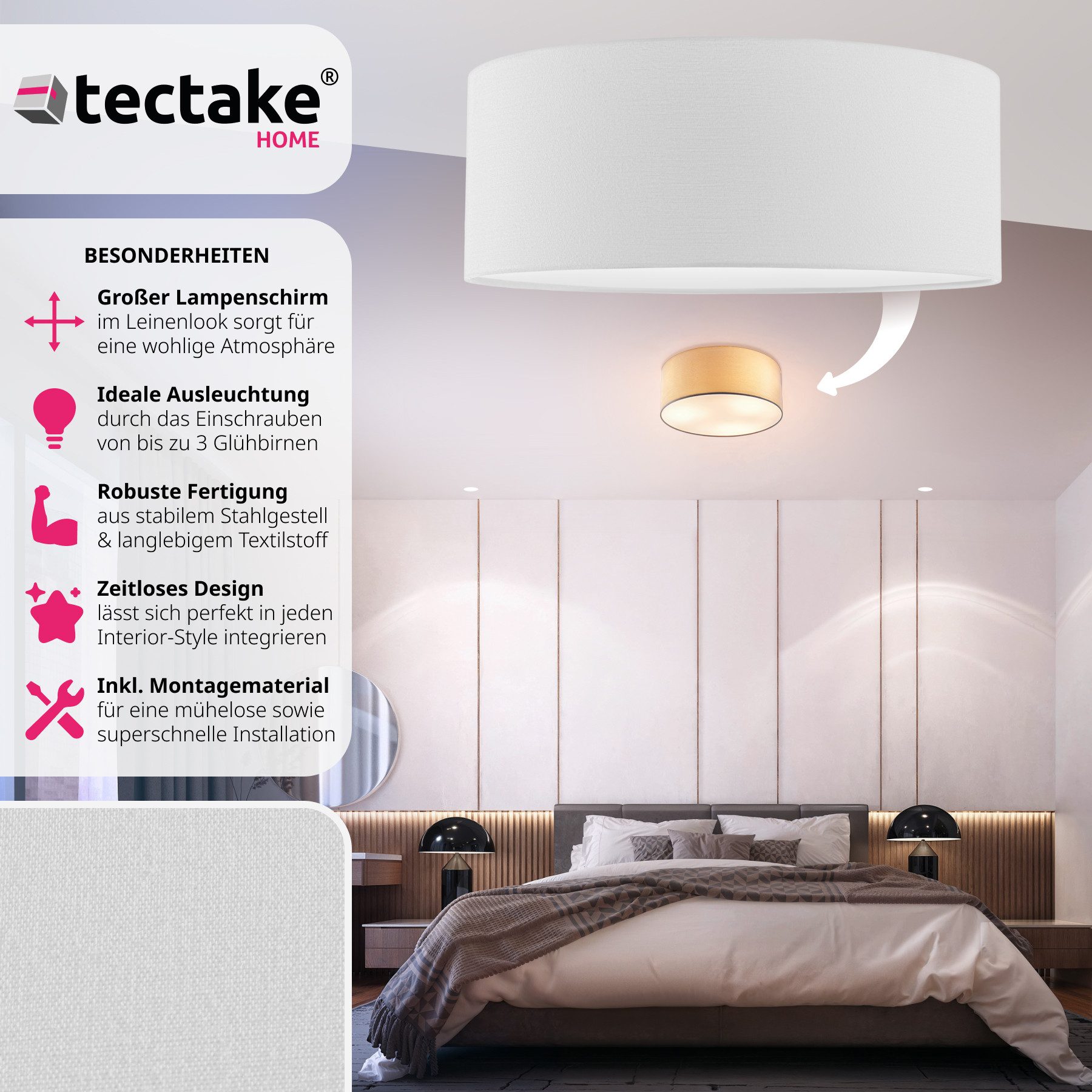 tectake Deckenleuchten Deckenleuchte, Elegante, runde Deckenleuchte günstig online kaufen