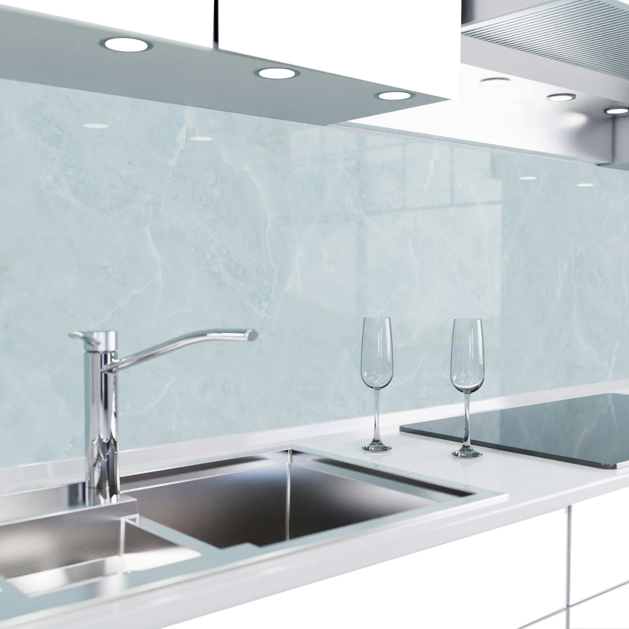 danario Küchenrückwand Folie selbstklebend, Glasoptik, Spritzschutz Küche, versteift & robust