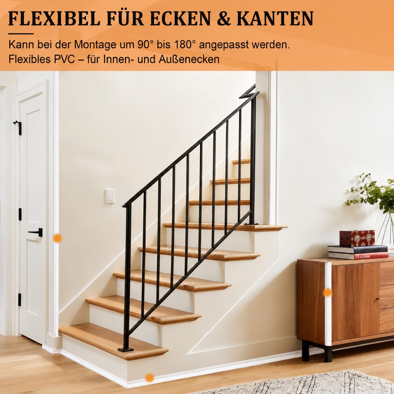 BlingBin Sockelleiste PVC Weichsockelleiste selbstklebend, Zierleisten, Kantenschutzleiste, L: 600 cm, H: 4 cm, 1er Set, 1-St., Selbstklebende Abschlussleiste, flexible Kantenschutz Wand Winkelprofil Winkelleiste Wandleisten