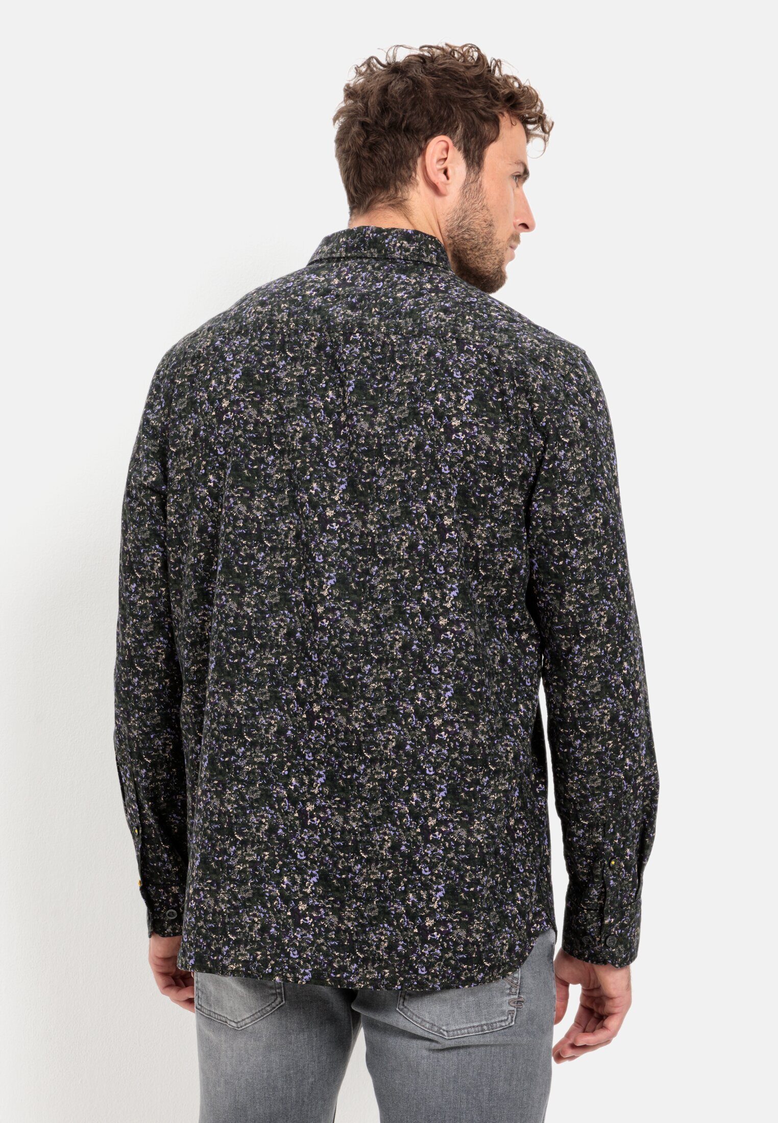 camel active Langarmhemd mit Allover-Print Langarm Button-Down Button-Down