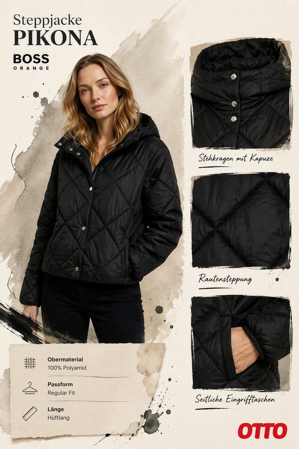 BOSS ORANGE Steppjacke Pikona Premium Damenmode mit Kapuze, Regular Fit