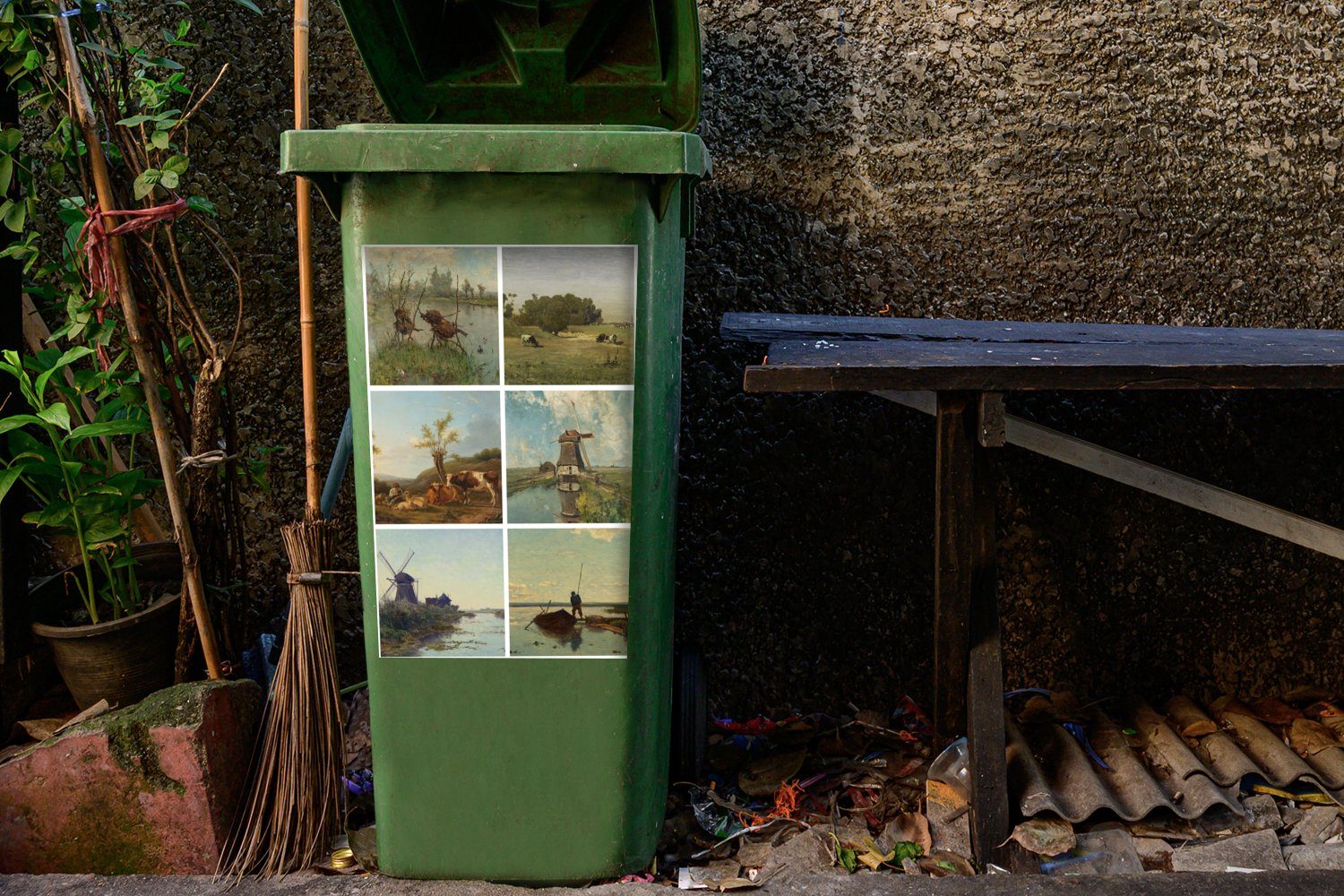 - Kunst Collage Container, Mülltonne, - St), Sticker, Niederlande Abfalbehälter MuchoWow (1 Wandsticker Mülleimer-aufkleber,