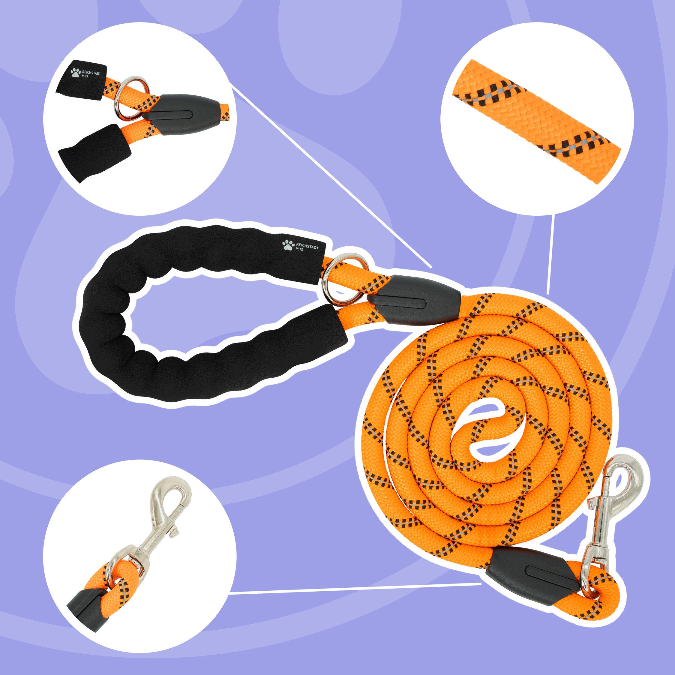 Reichstadt Hundeleine RS Pets Führleine Nylon 25RSP084, Nylon, Ergonomischer EVA-gepolsterter Griff für Blasenschutz
