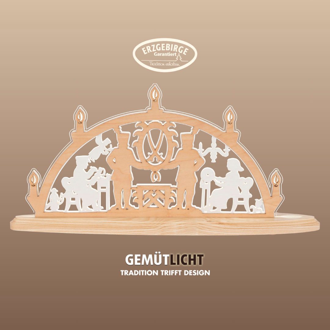 Weigla LED Schwibbogen Erzgebirge, moderner Lichterbogen aus Holz & Acrylglas,Made in Germany, Erzgebirge garantiert, Weihnachtsdeko Innen, Weihnachtsbeleuchtung
