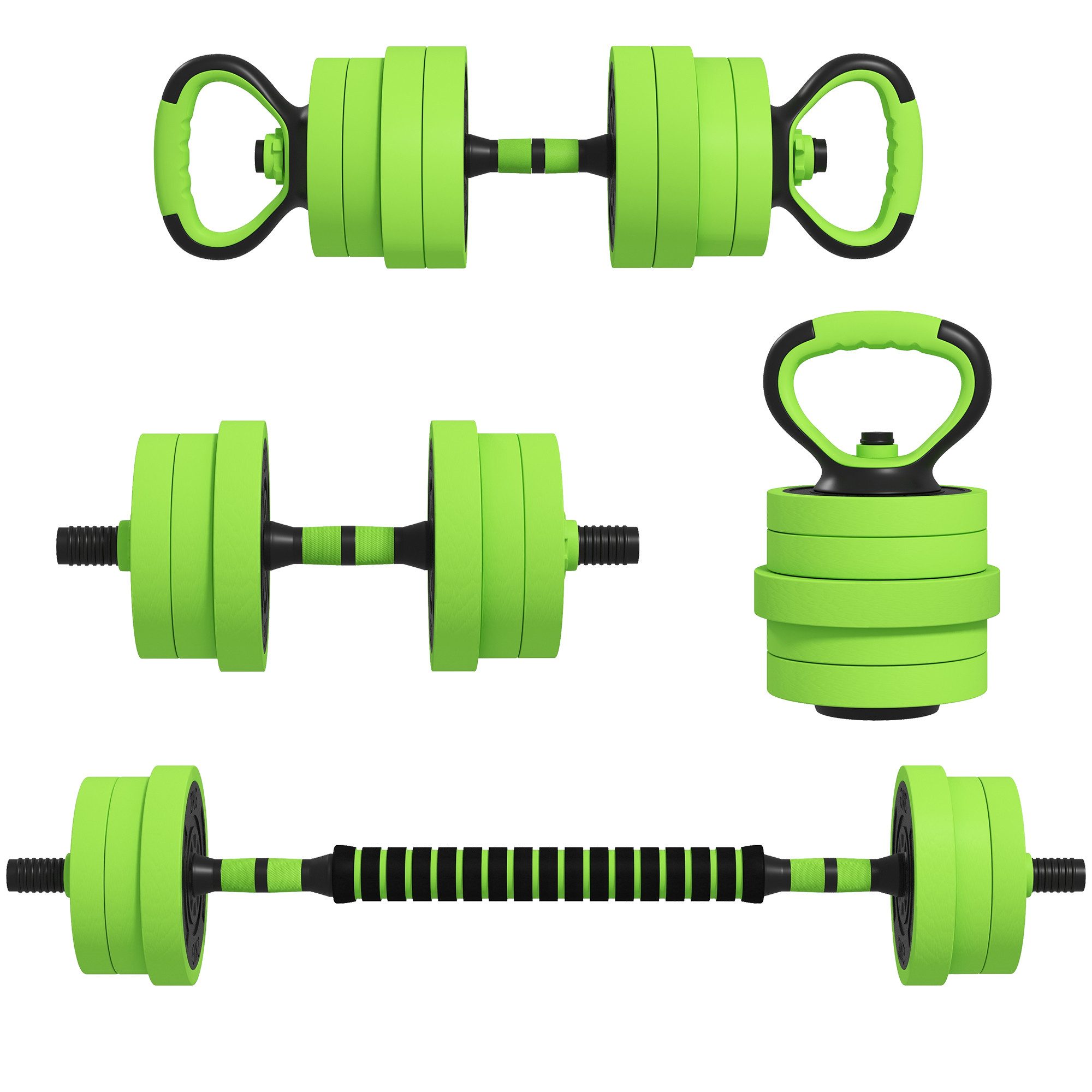SPORTNOW Hantel-Set Kettlebell, Liegestützgriffe, (20 kg verstellbare Kurzhantel, 4 in 1 Langhantel), für Zuhause Fitness