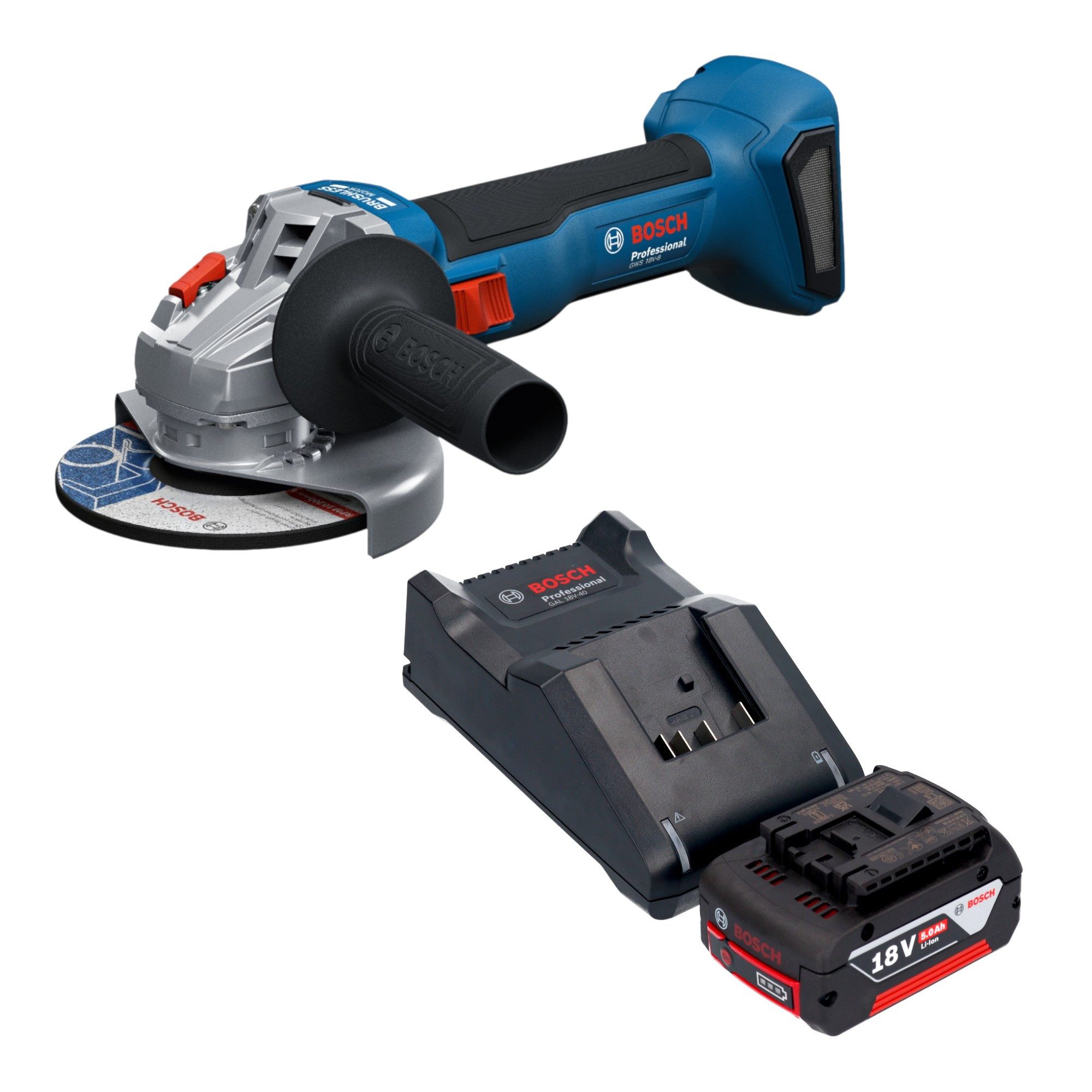Bosch Professional Akku-Winkelschleifer GWS 18V-8 Professional 18 V 125 mm Brushless + 1x Akku 5,0 Ah
